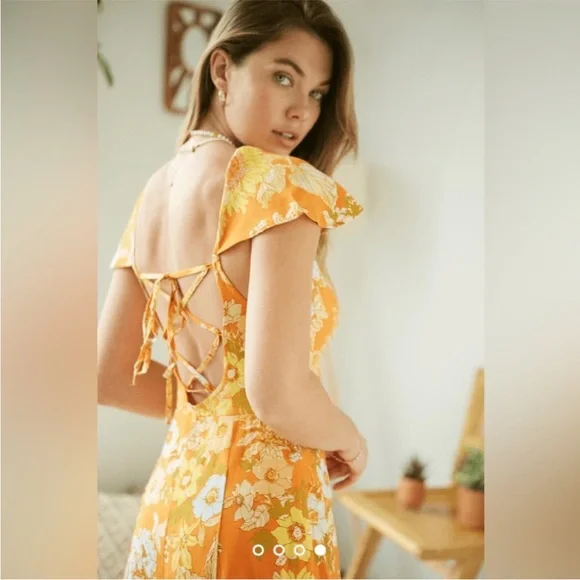 Urban Outfitters Floral Summer Dress size M Orange Print - Picture 4 of 7
